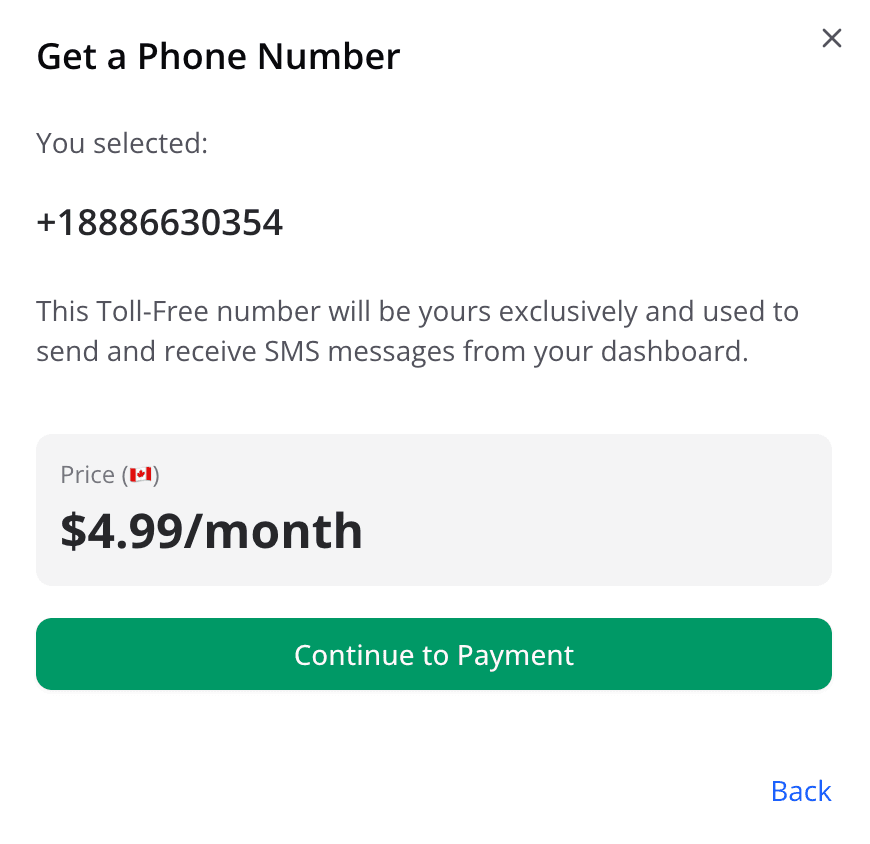 Screenshot of the confirmation page with the 'Continue to Payment' button